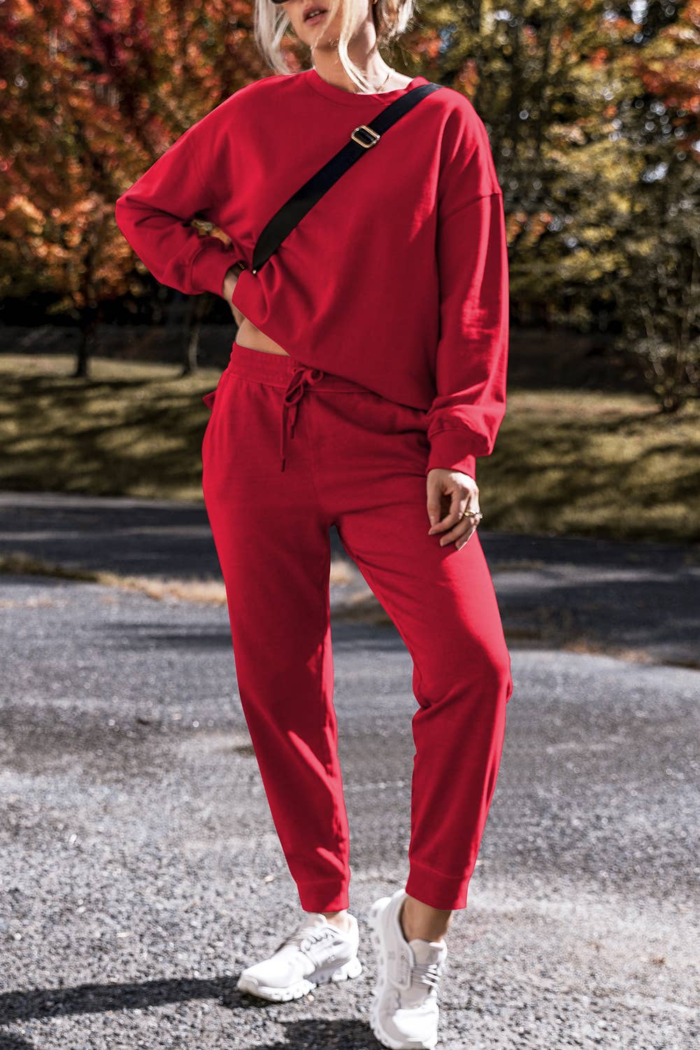 Cozy Side Slit Sweatshirt & Skinny Pants Outfit Set | Large
