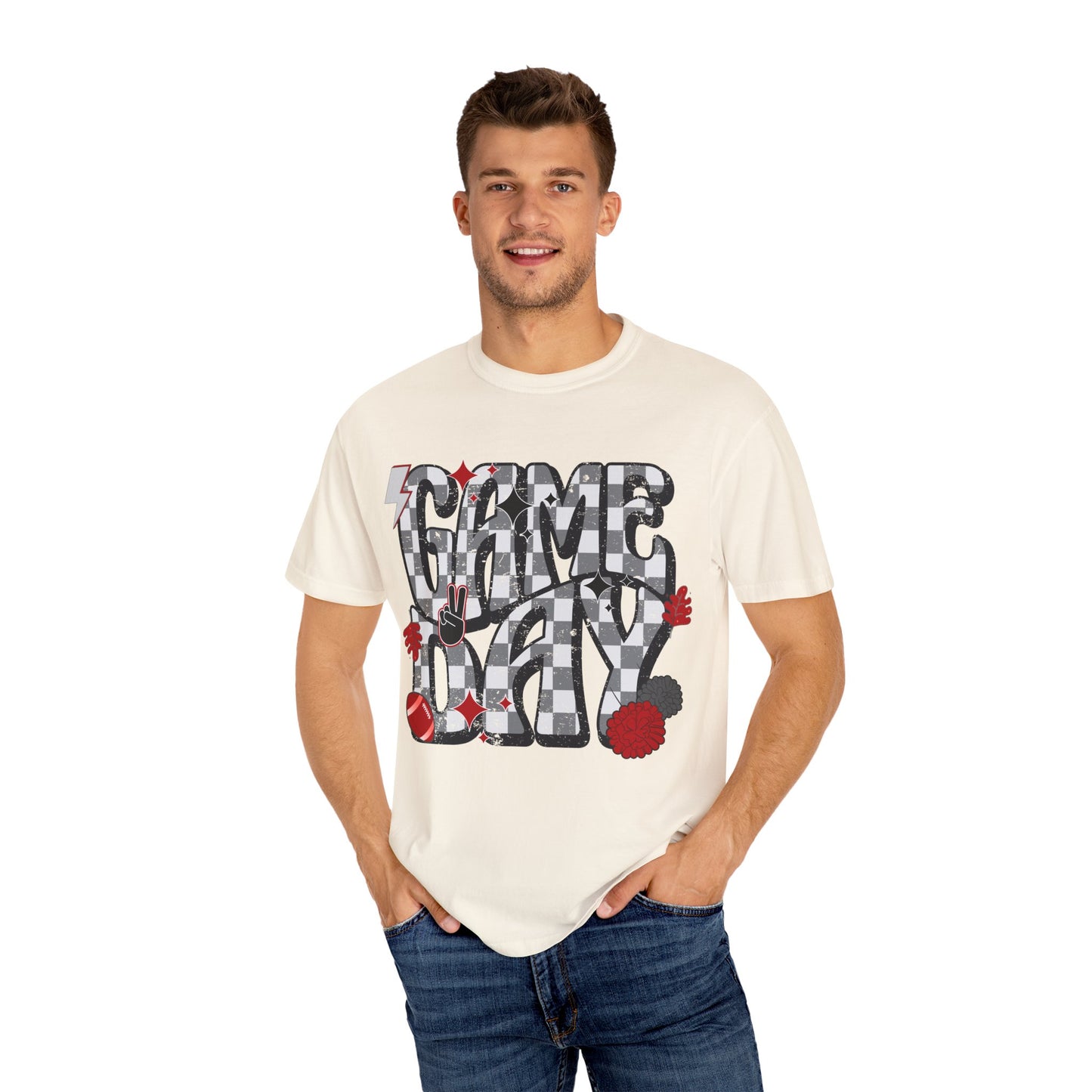 Checkered Game Day Unisex T-shirt Black and Red