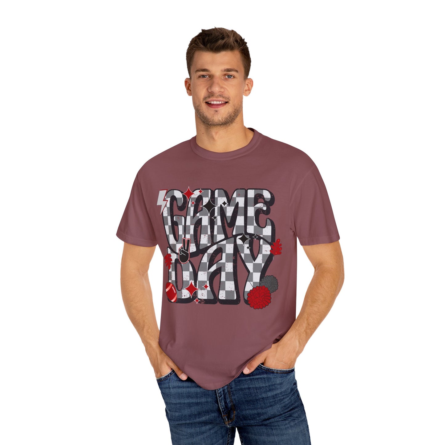 Checkered Game Day Unisex T-shirt Black and Red