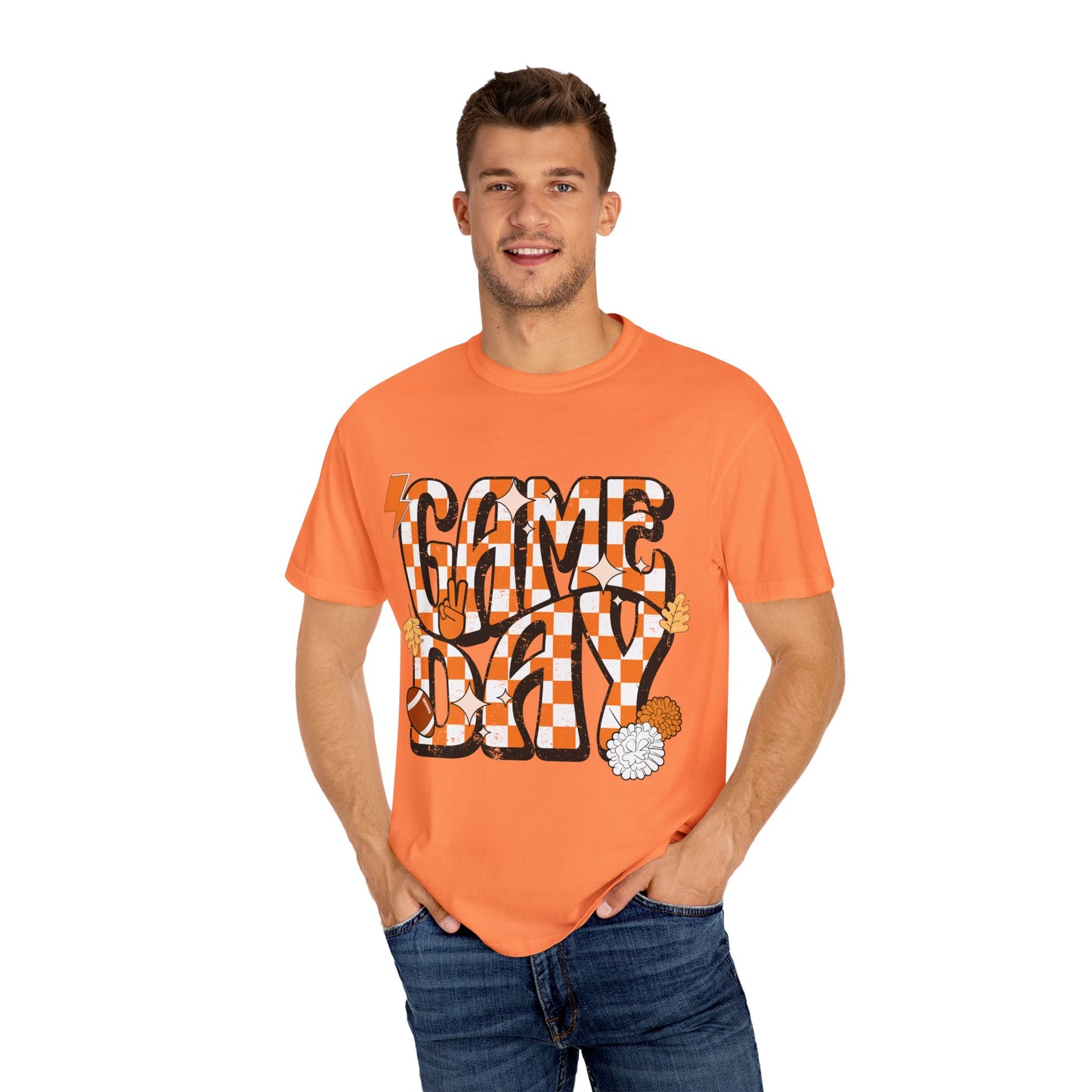 Checkered Game Day Unisex T-shirt Orange and White