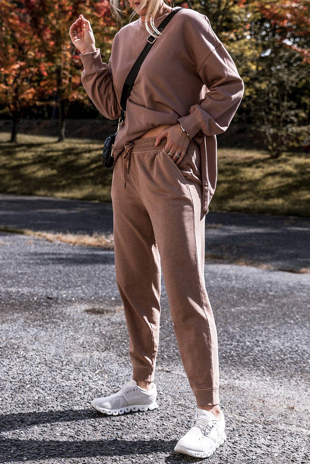 Cozy Side Slit Sweatshirt & Skinny Pants Outfit Set | Large
