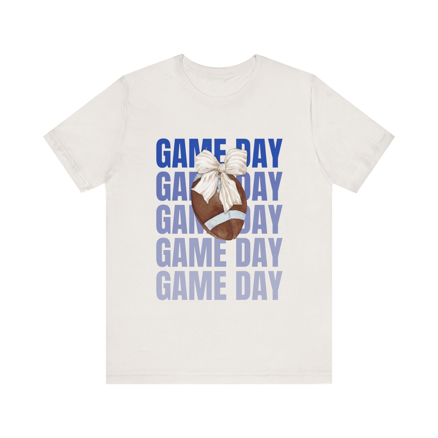 Blue and White Fall Football and Bow Game Day Tee