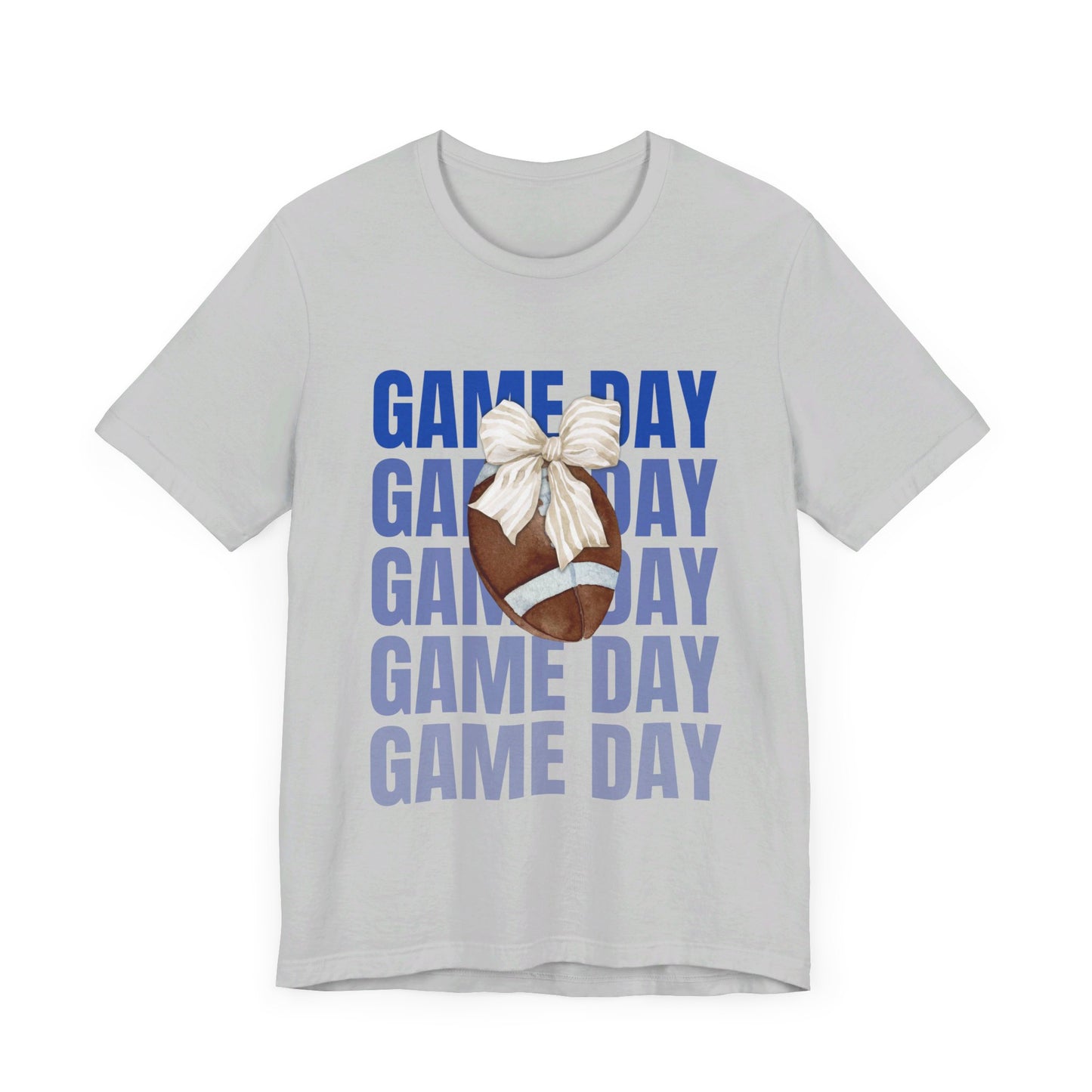 Blue and White Fall Football and Bow Game Day Tee