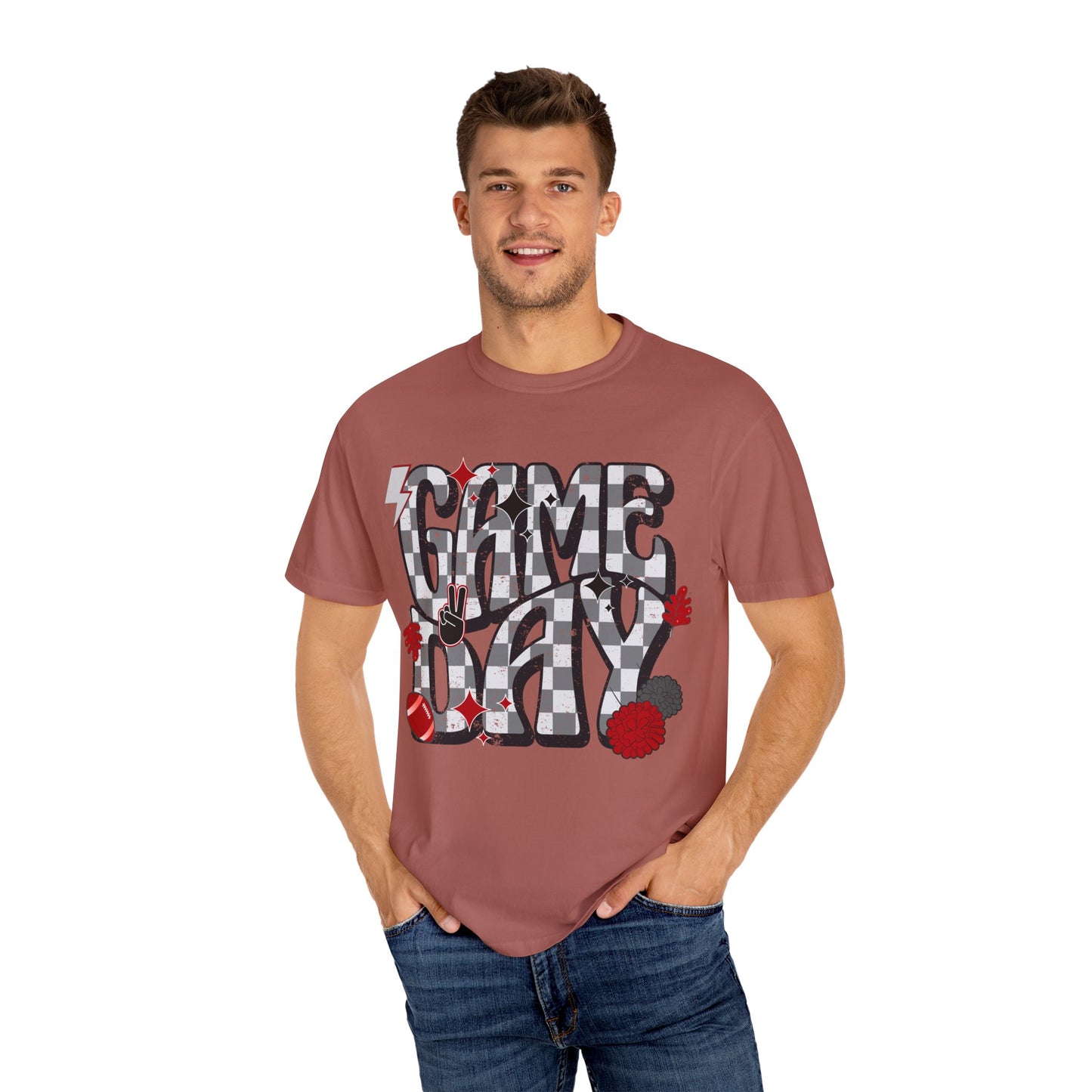 Checkered Game Day Unisex T-shirt Black and Red