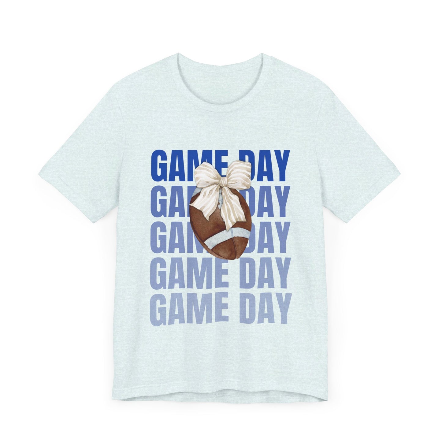 Blue and White Fall Football and Bow Game Day Tee