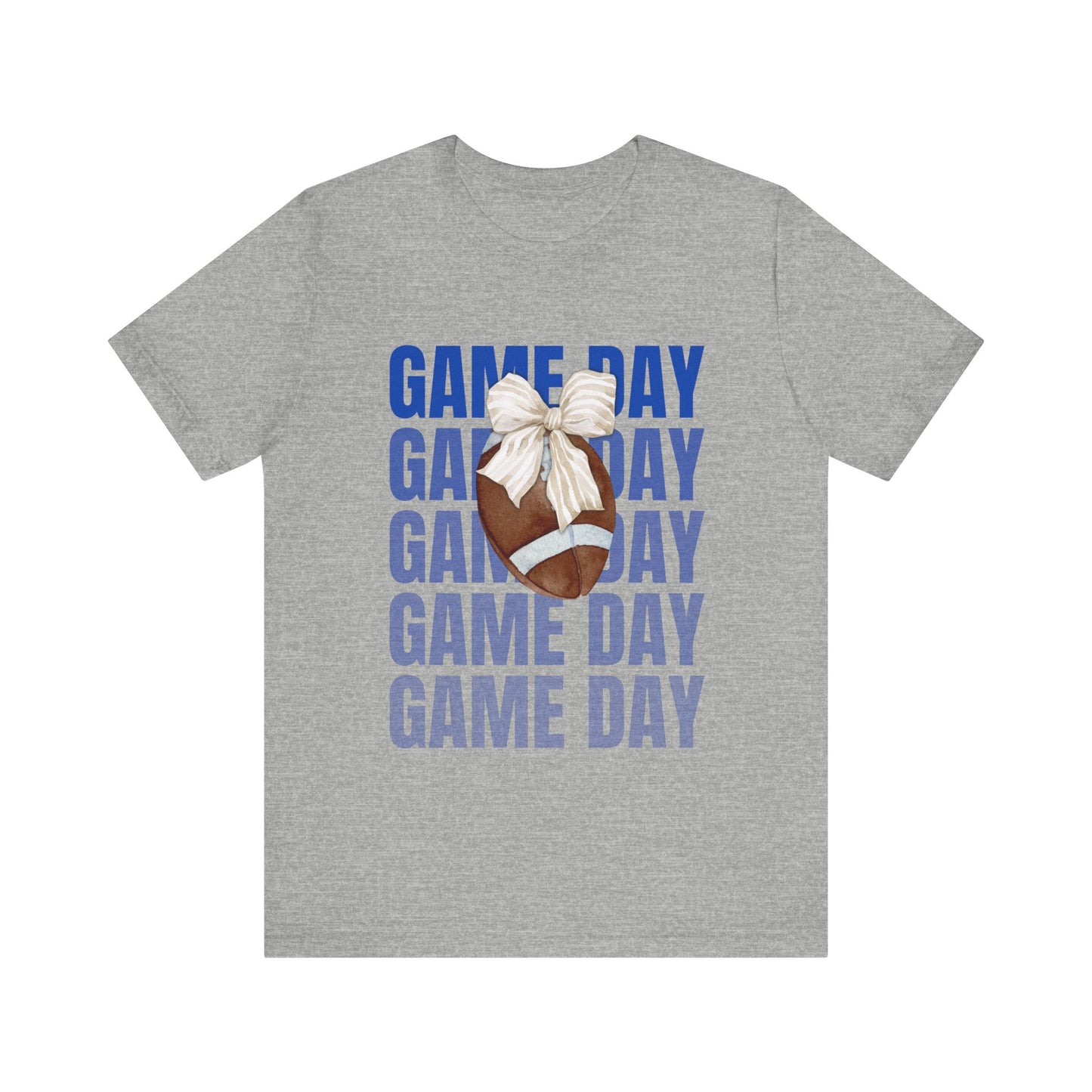 Blue and White Fall Football and Bow Game Day Tee