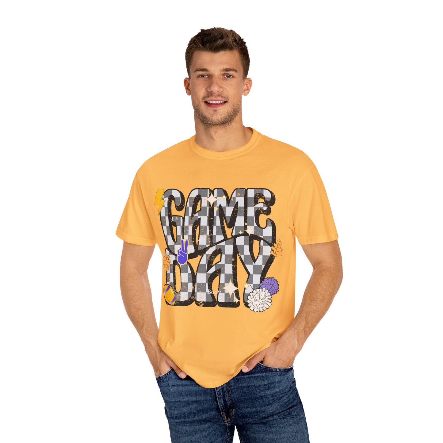 Checkered Game Day Unisex T-shirt Purple and Gold