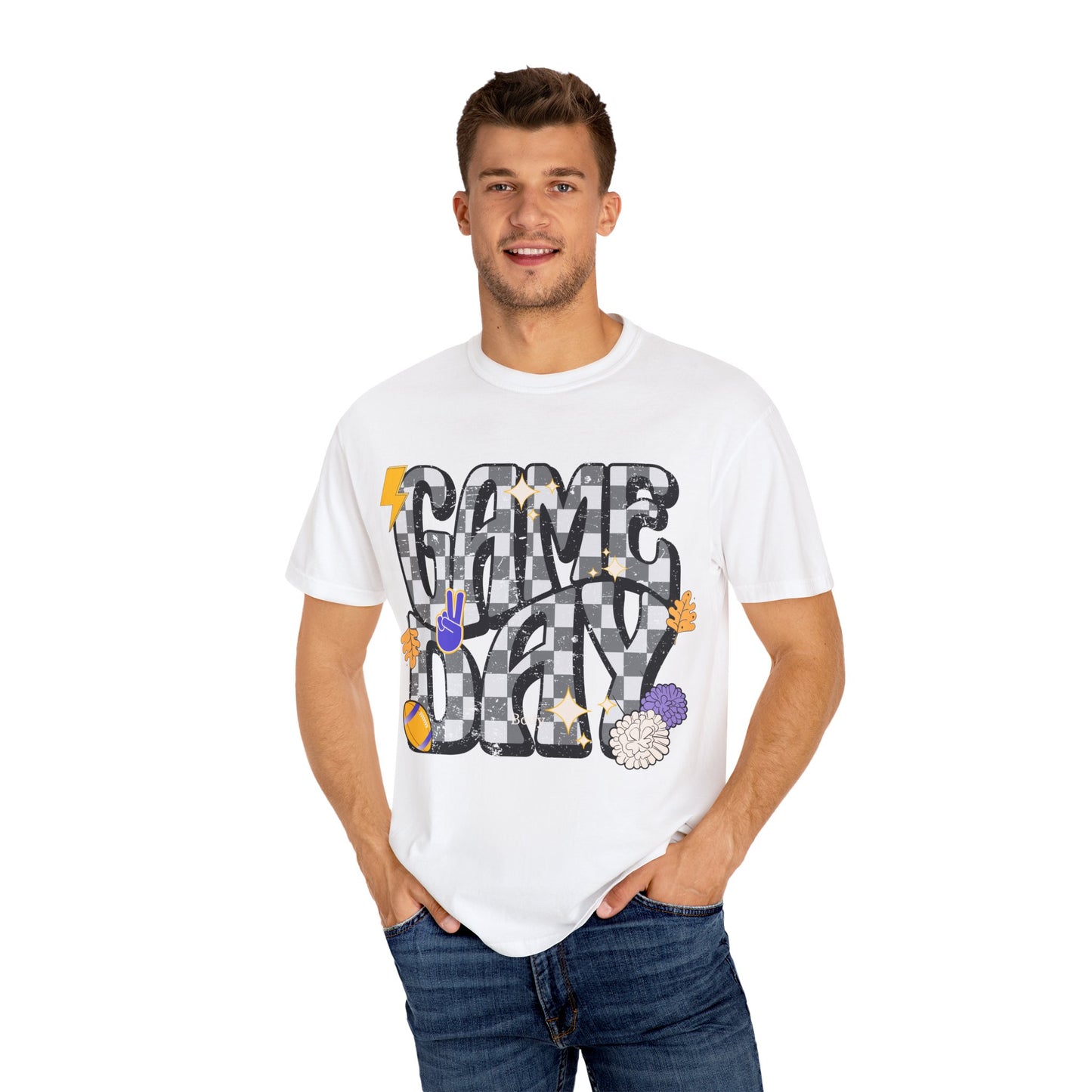 Checkered Game Day Unisex T-shirt Purple and Gold