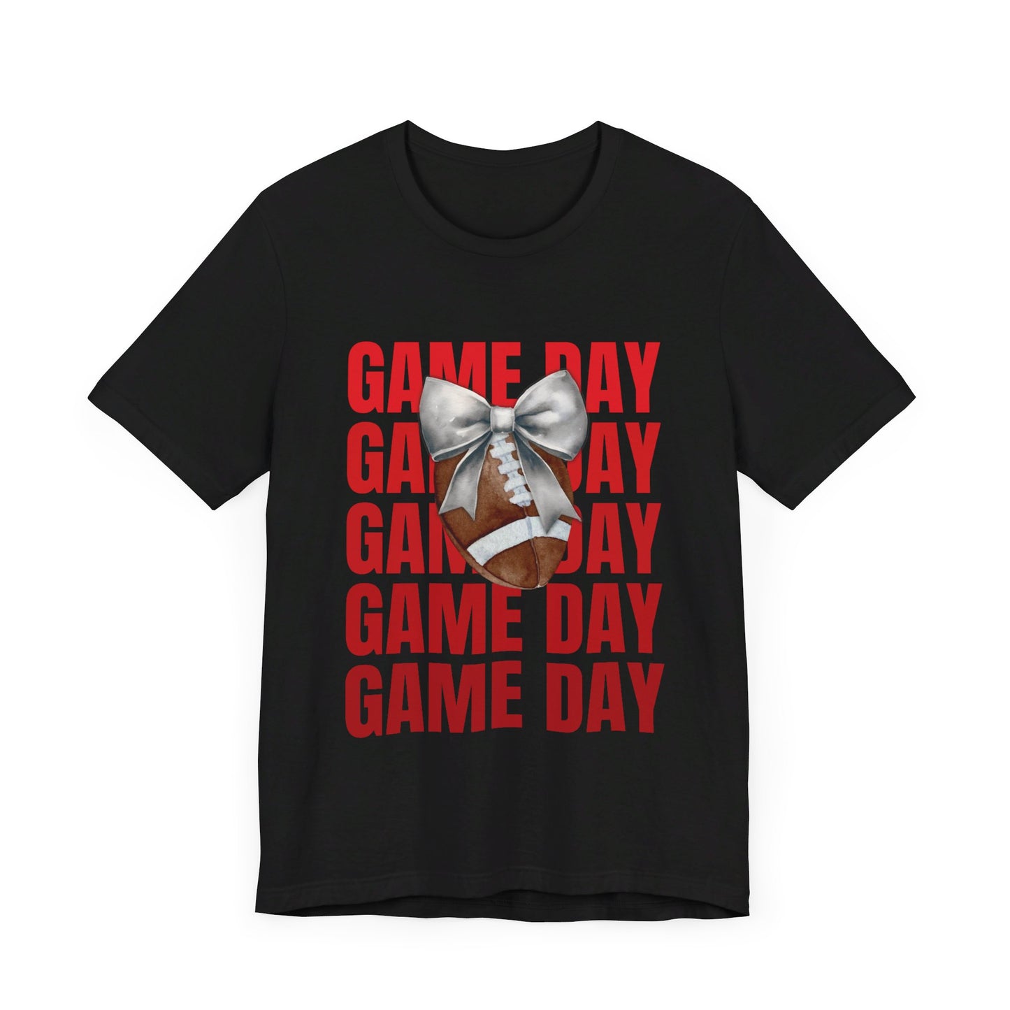 Black and Red Game Day Fall Football and Bow Unisex T-Shirt