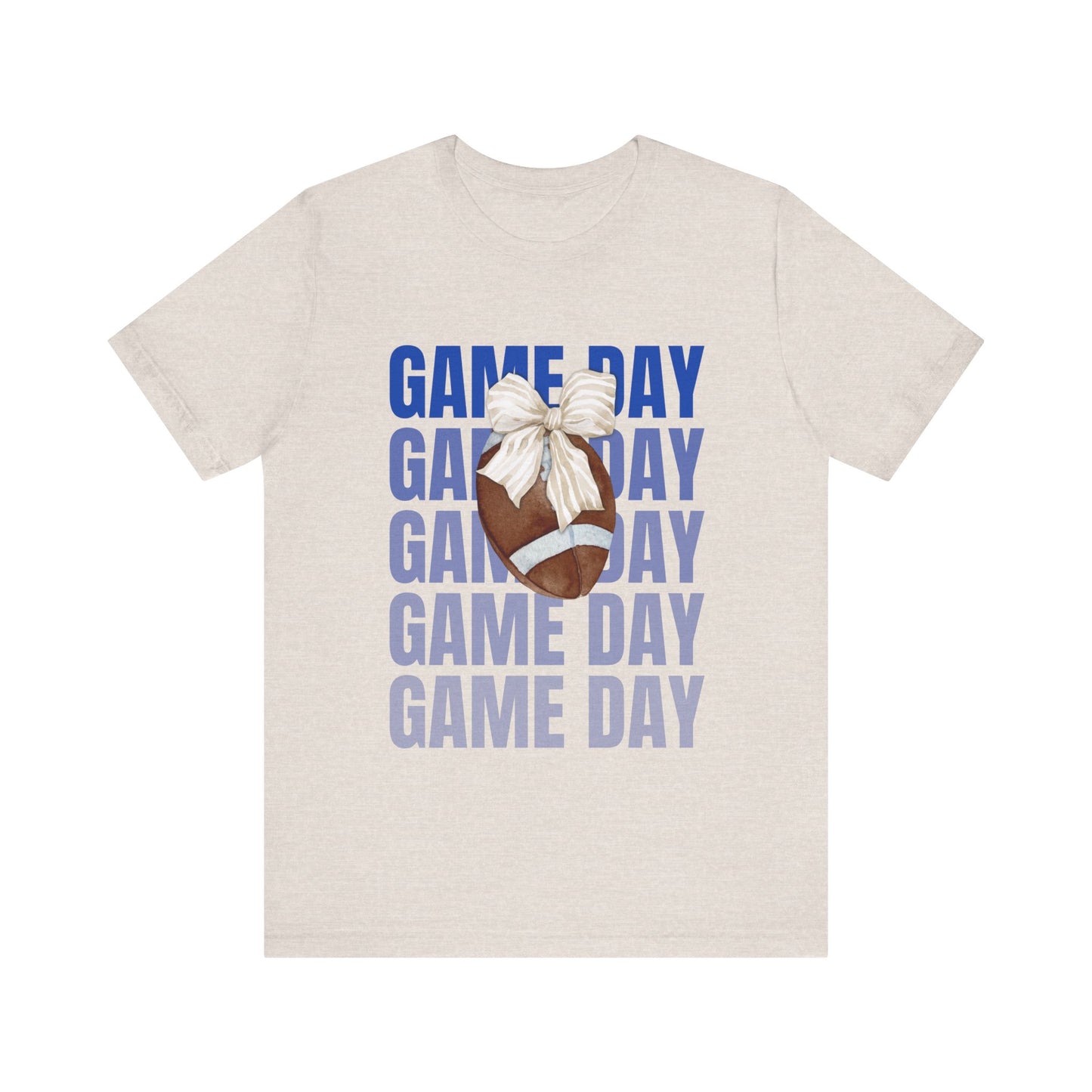 Blue and White Fall Football and Bow Game Day Tee