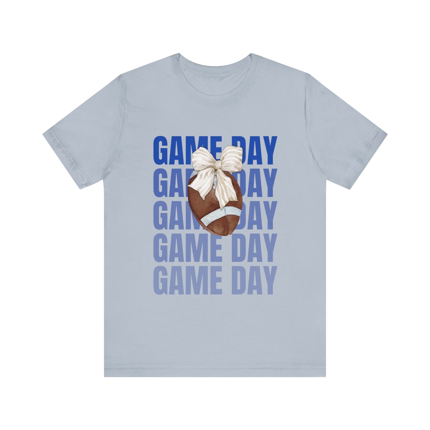 Blue and White Fall Football and Bow Game Day Tee
