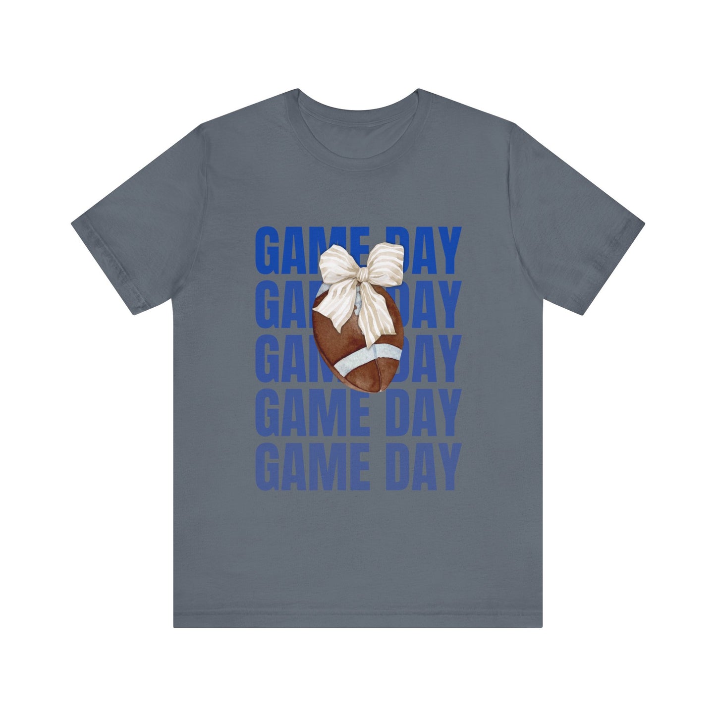 Blue and White Fall Football and Bow Game Day Tee