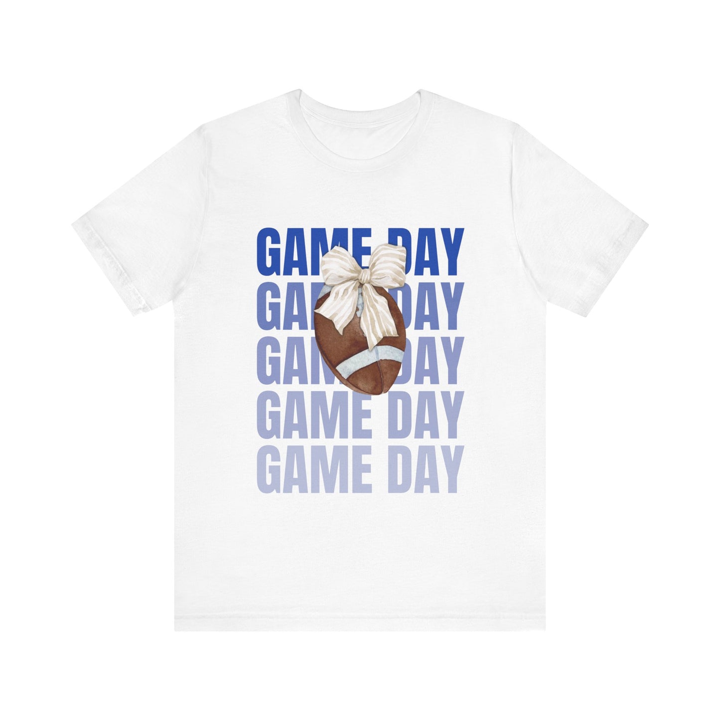 Blue and White Fall Football and Bow Game Day Tee
