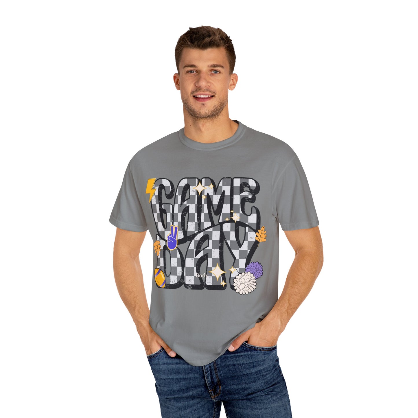 Checkered Game Day Unisex T-shirt Purple and Gold