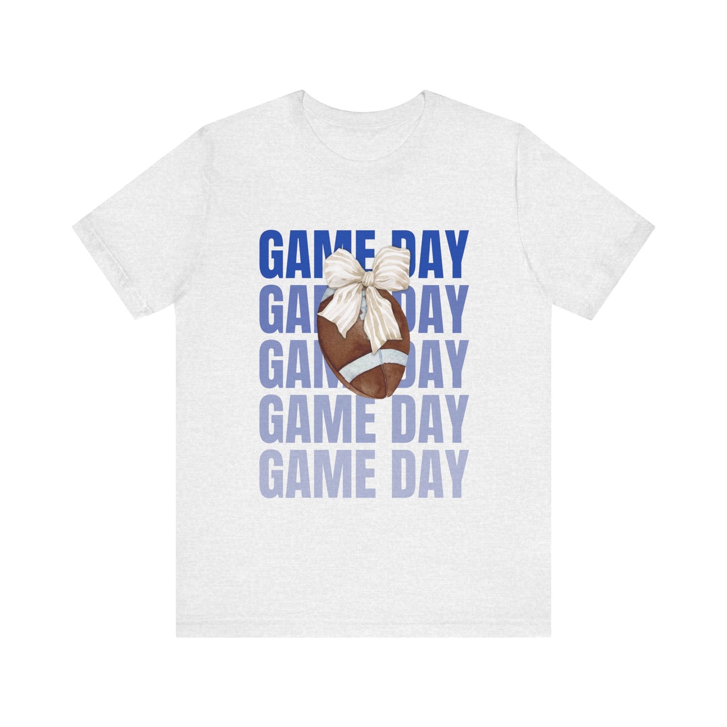 Blue and White Fall Football and Bow Game Day Tee