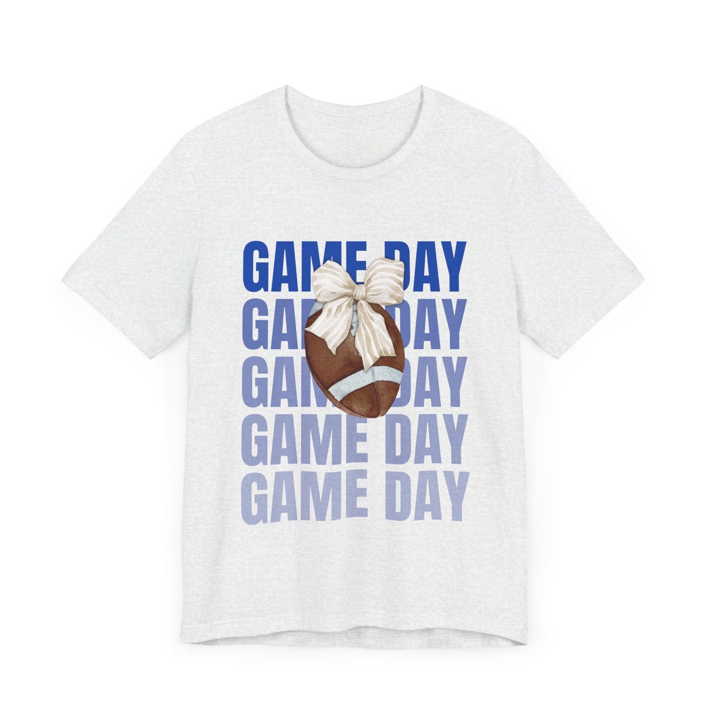 Blue and White Fall Football and Bow Game Day Tee