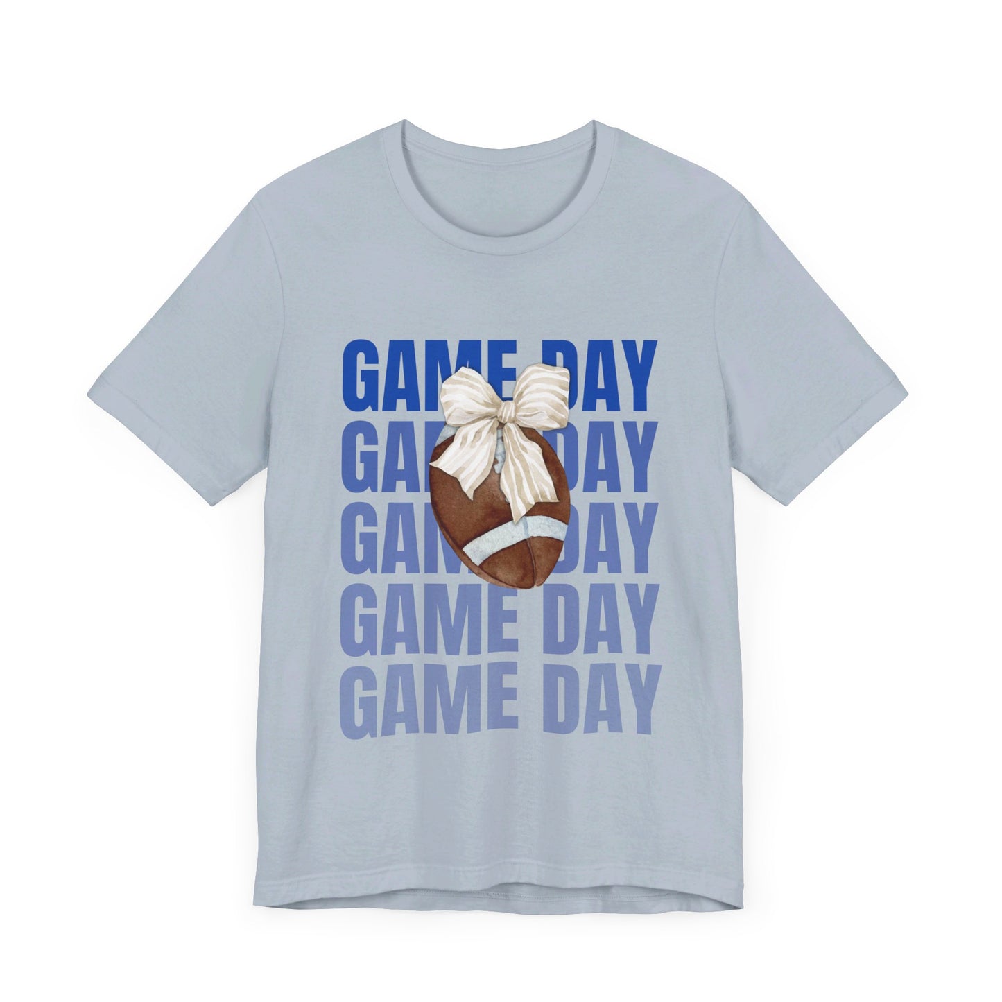 Blue and White Fall Football and Bow Game Day Tee