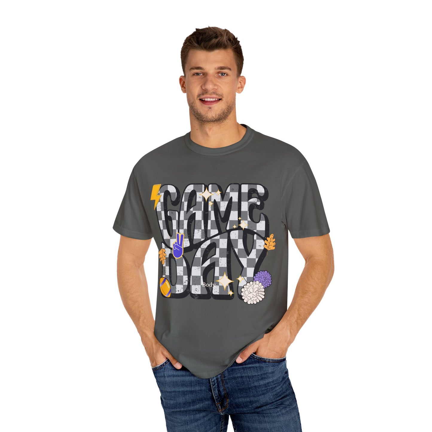 Checkered Game Day Unisex T-shirt Purple and Gold