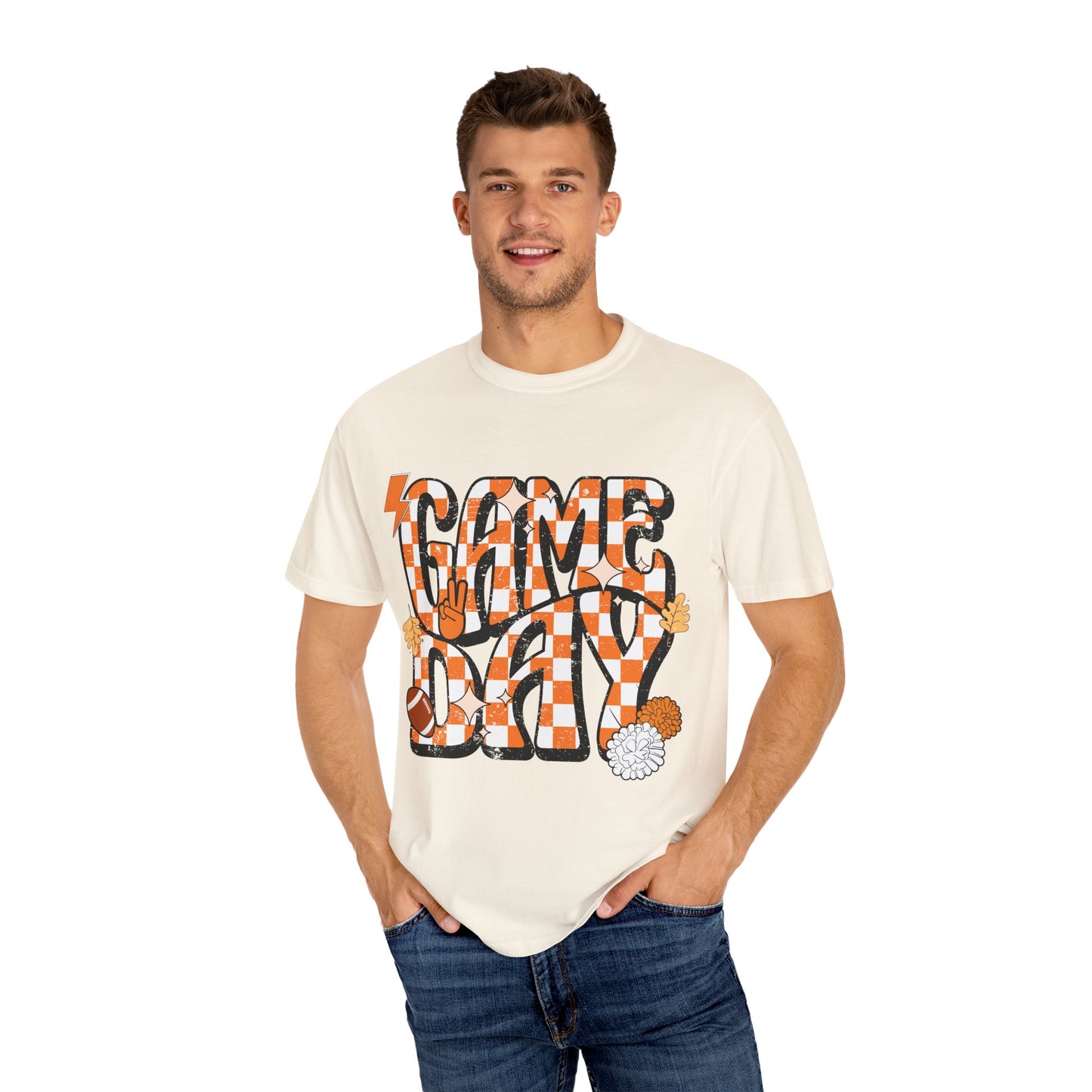 Checkered Game Day Unisex T-shirt Orange and White