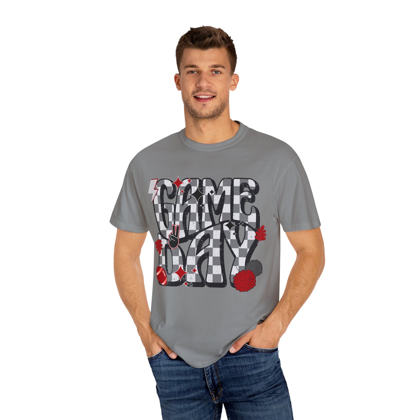Checkered Game Day Unisex T-shirt Black and Red