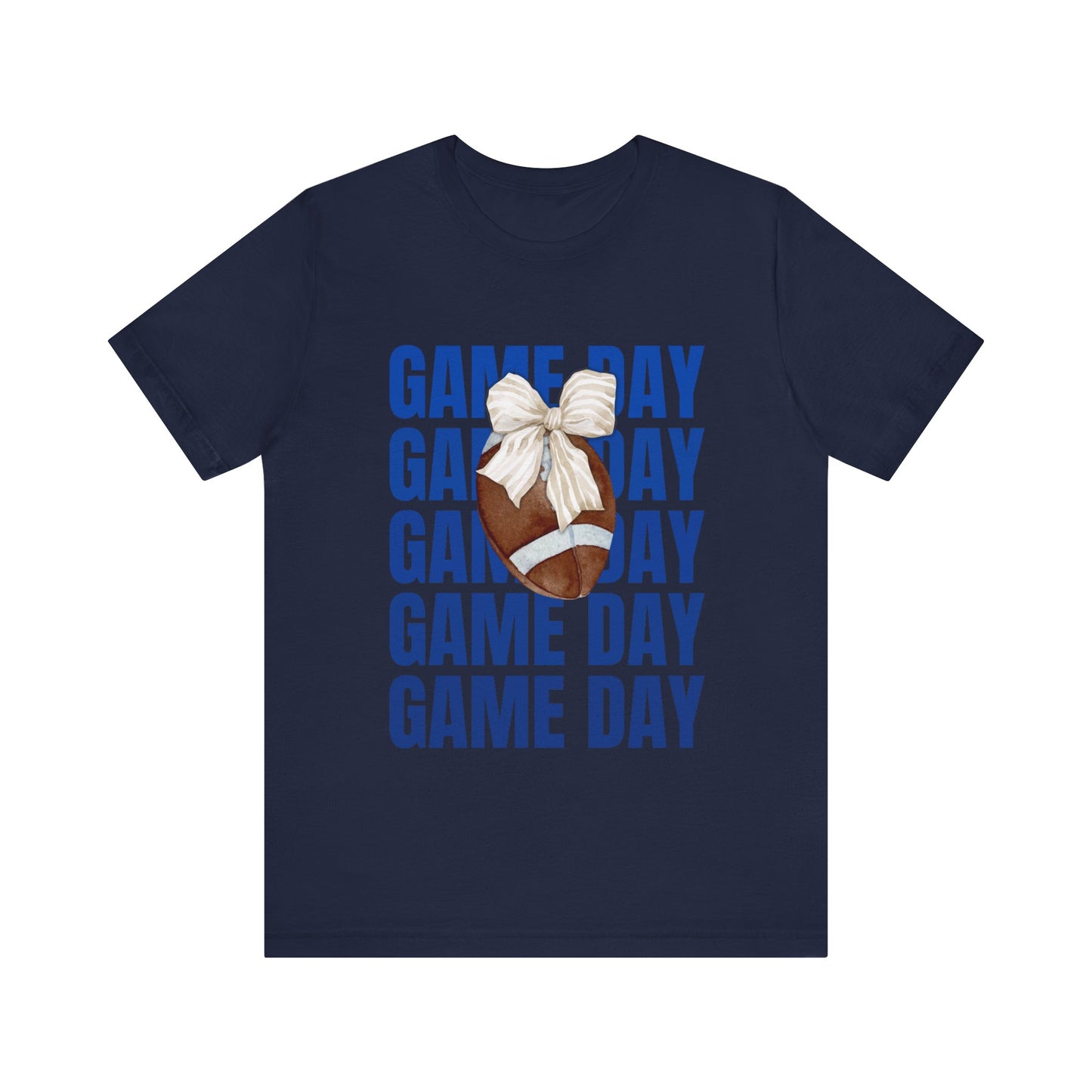 Blue and White Fall Football and Bow Game Day Tee