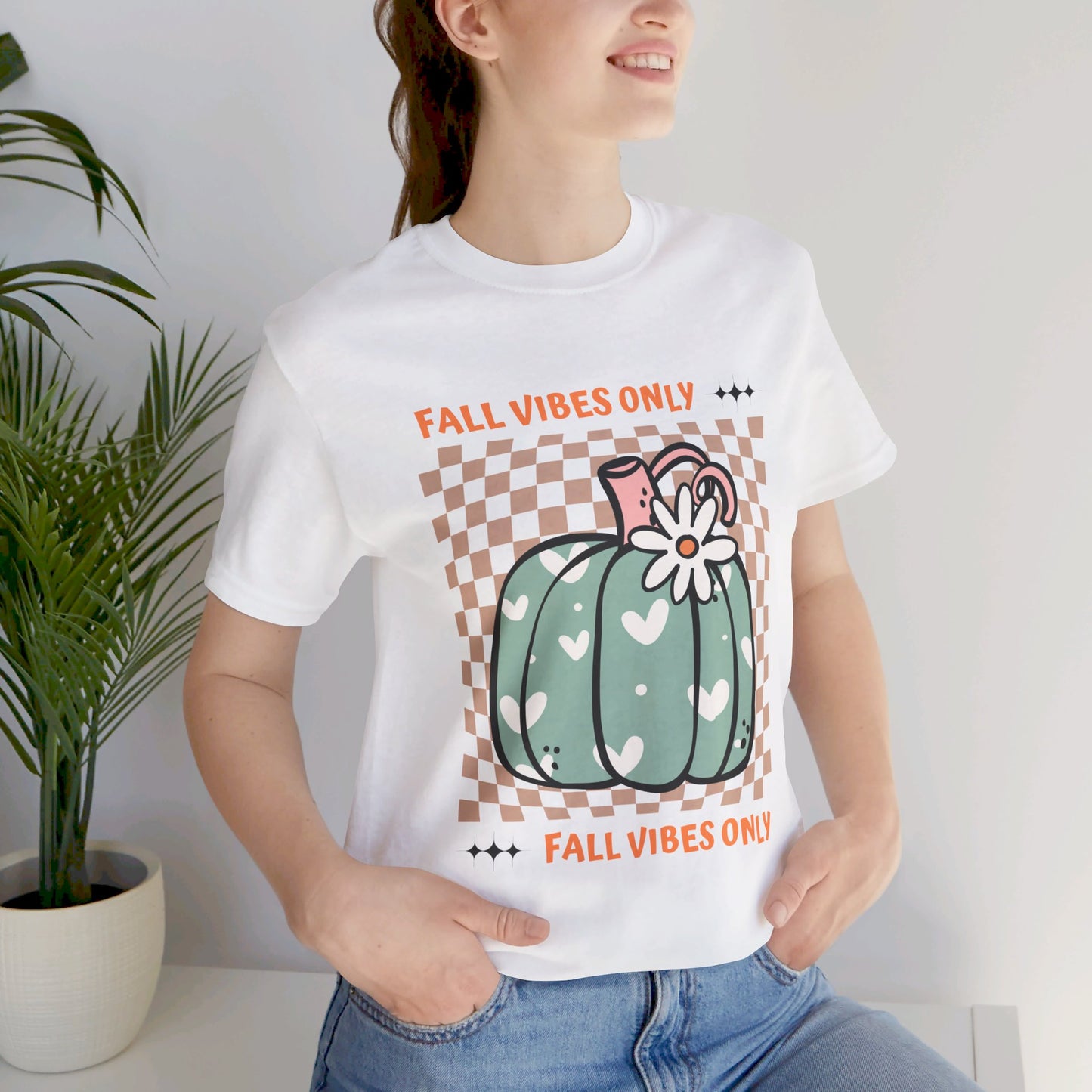 Fall Vibes Only Teal Pumpkin Retro Graphic T-Shirt