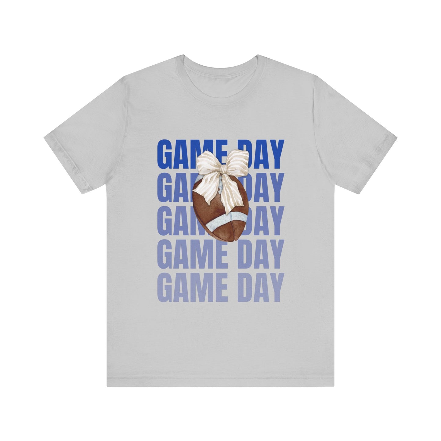 Blue and White Fall Football and Bow Game Day Tee