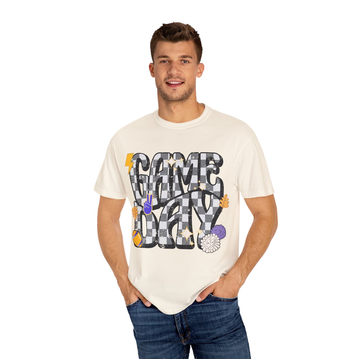 Checkered Game Day Unisex T-shirt Purple and Gold