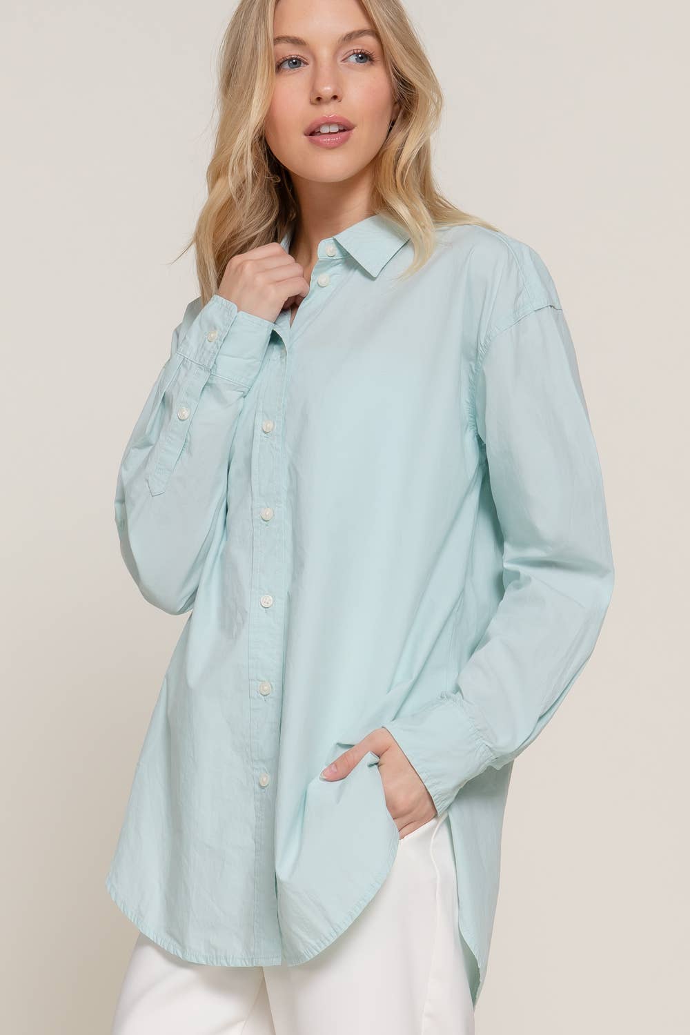Long Sleeve Loose Fit Button Down Shirt