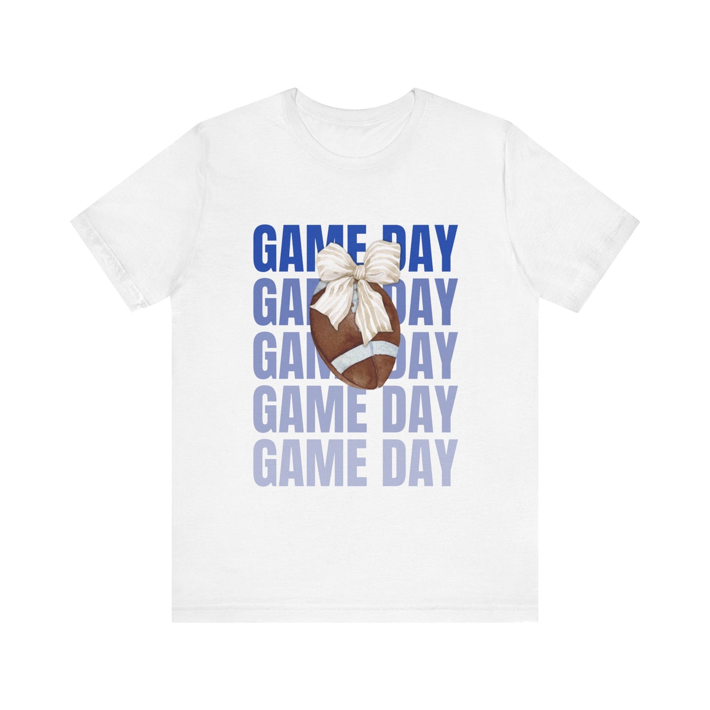 Blue and White Fall Football and Bow Game Day Tee