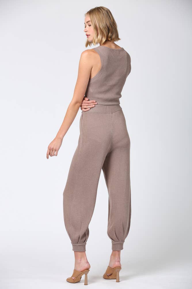 Linen Blend Knitted Crop Top & Pants Set