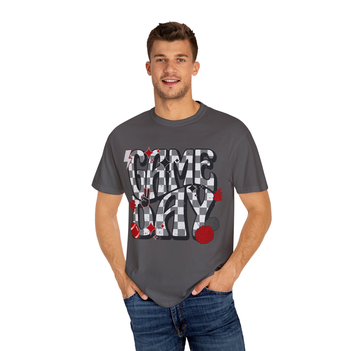 Checkered Game Day Unisex T-shirt Black and Red