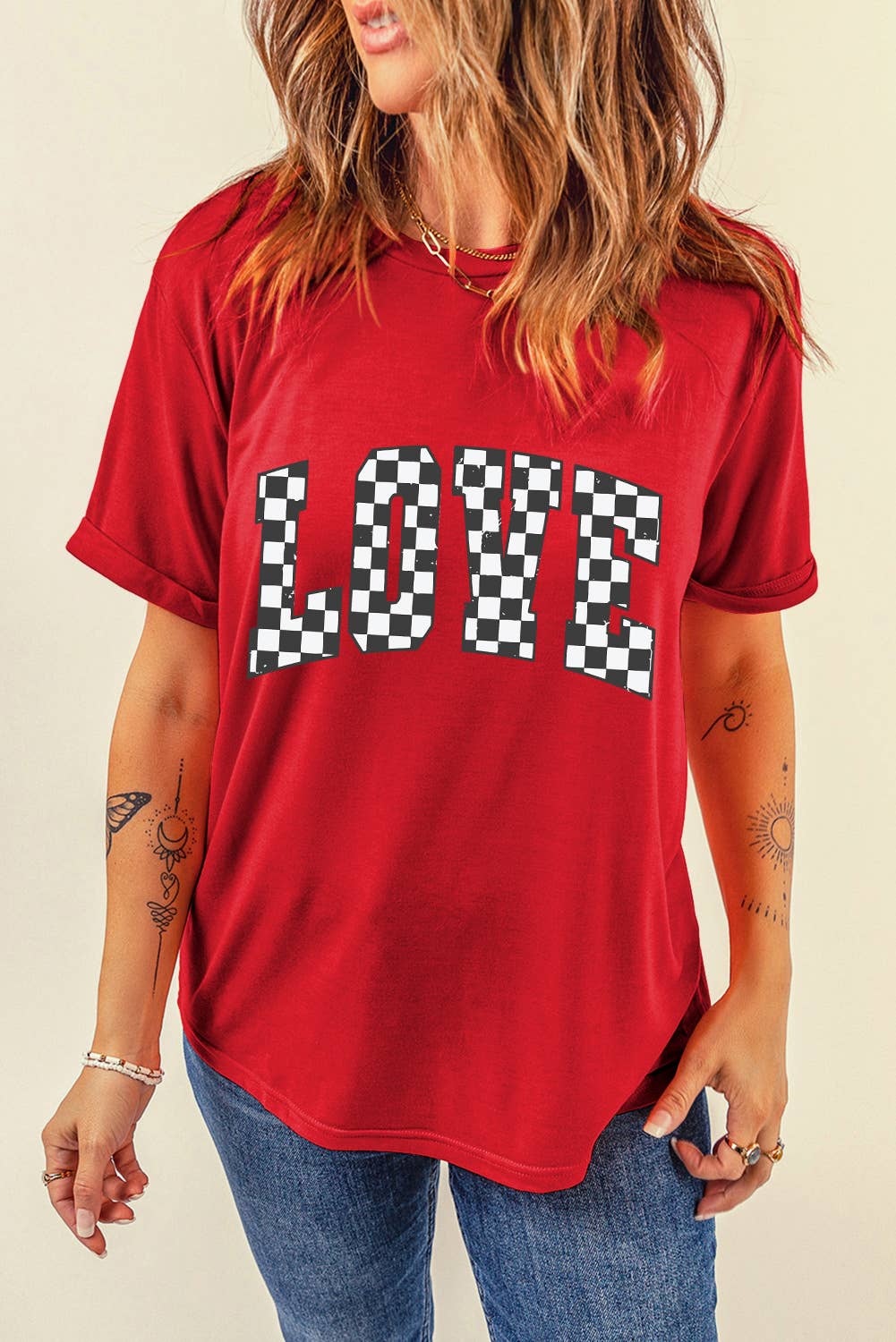 Checkered LOVE Valentine Graphic T Shirt | S-2XL