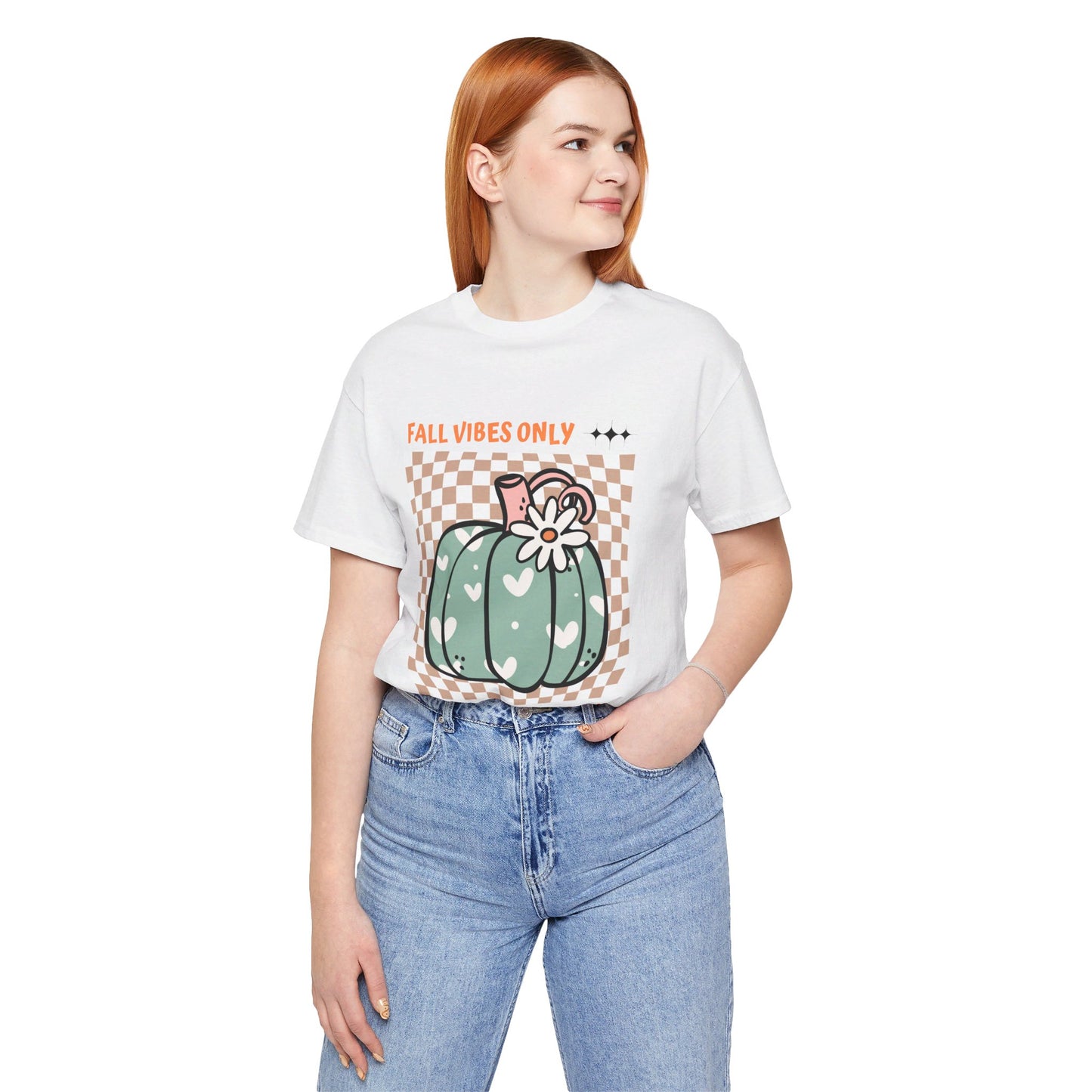 Fall Vibes Only Teal Pumpkin Retro Graphic T-Shirt