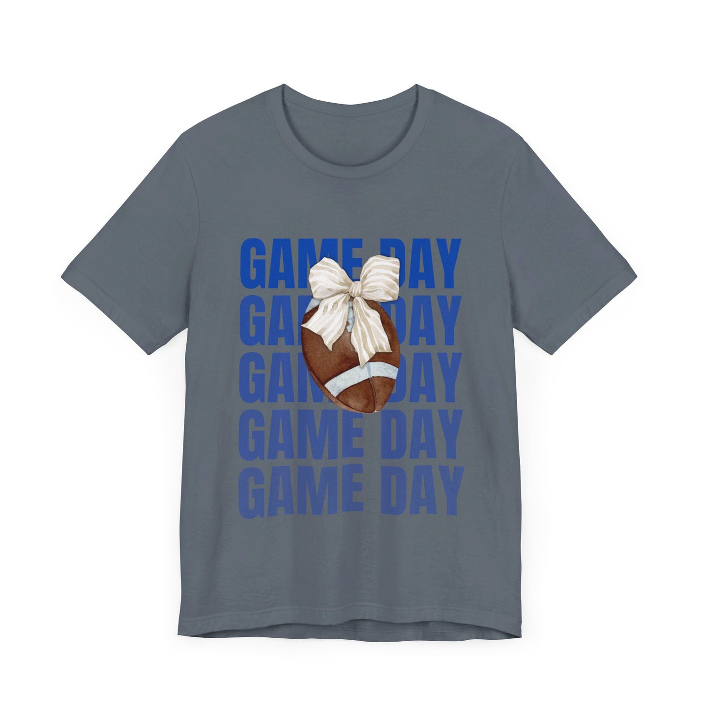 Blue and White Fall Football and Bow Game Day Tee
