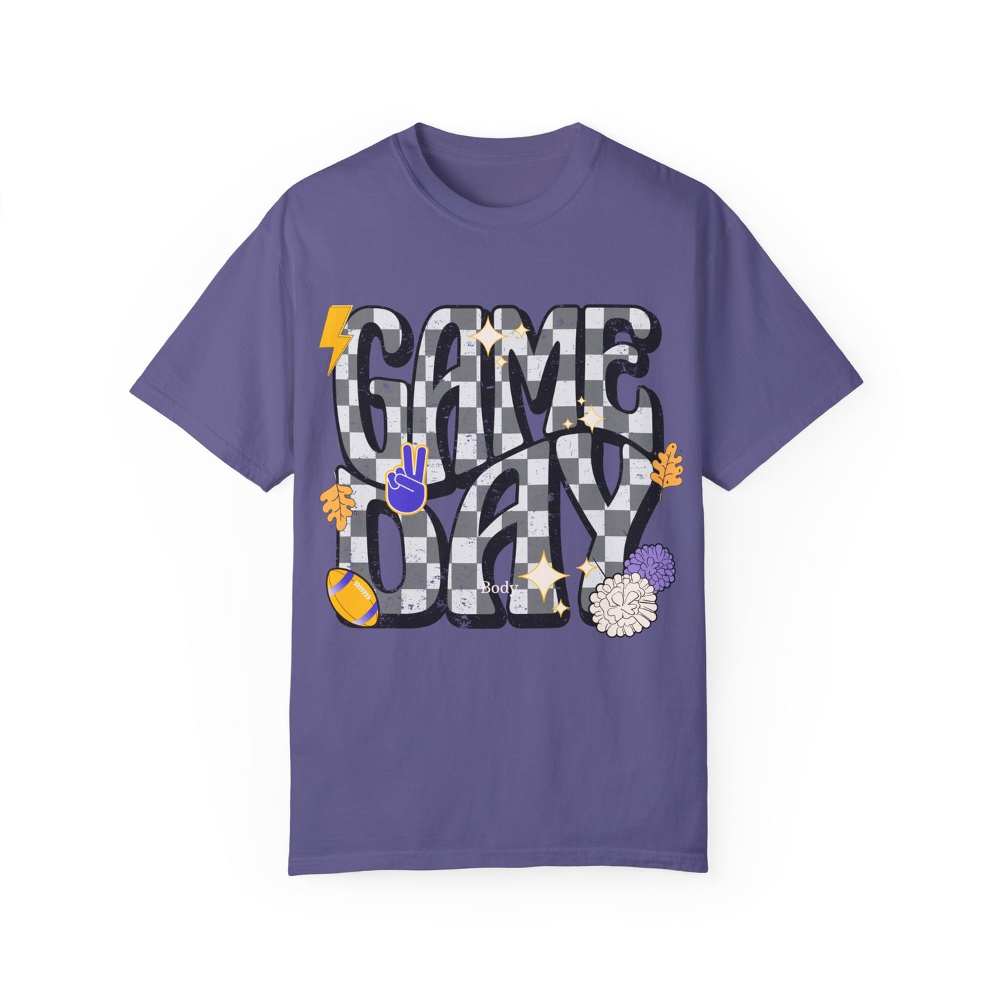 Checkered Game Day Unisex T-shirt Purple and Gold