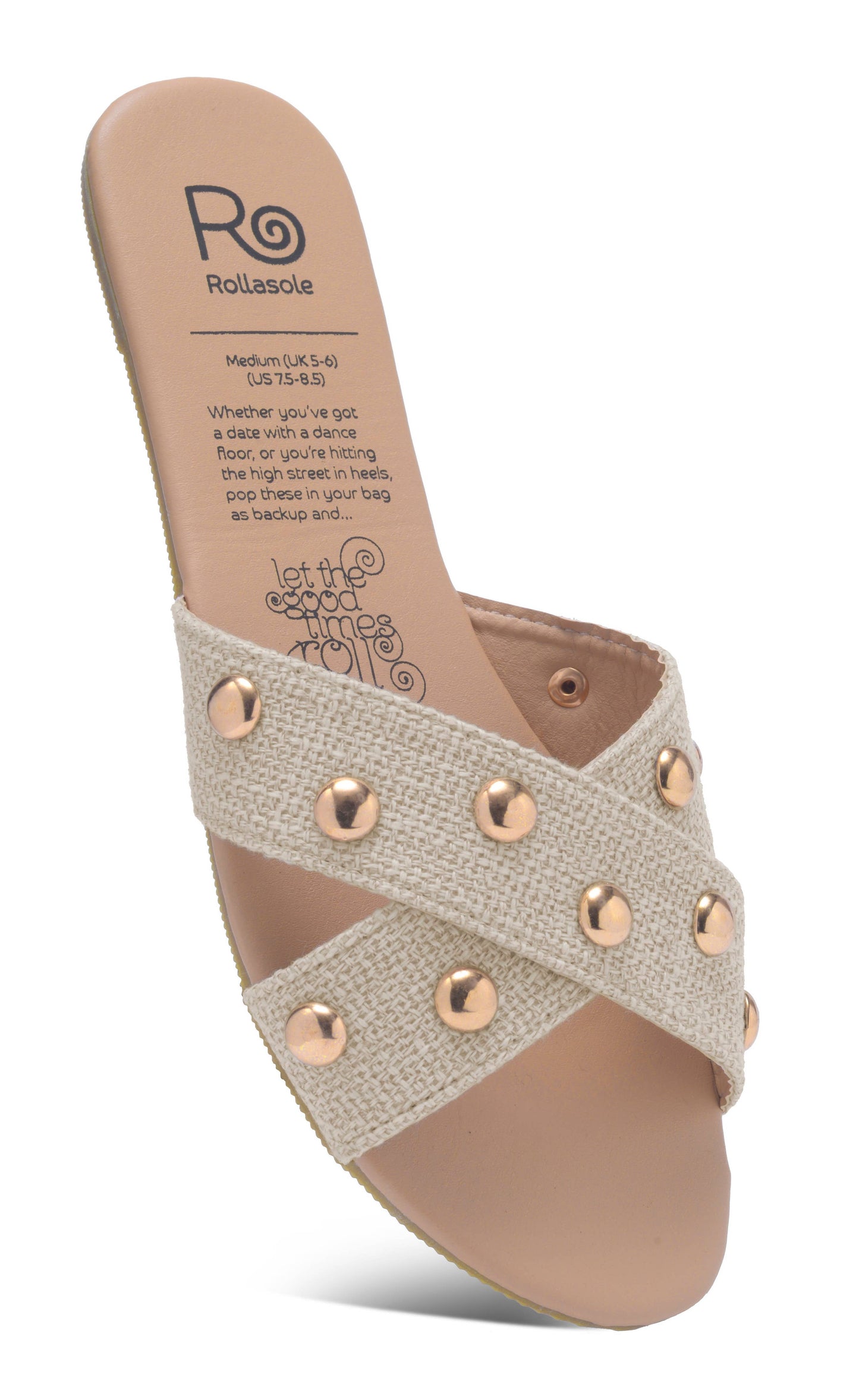 Linen Studded Foldable Sandals