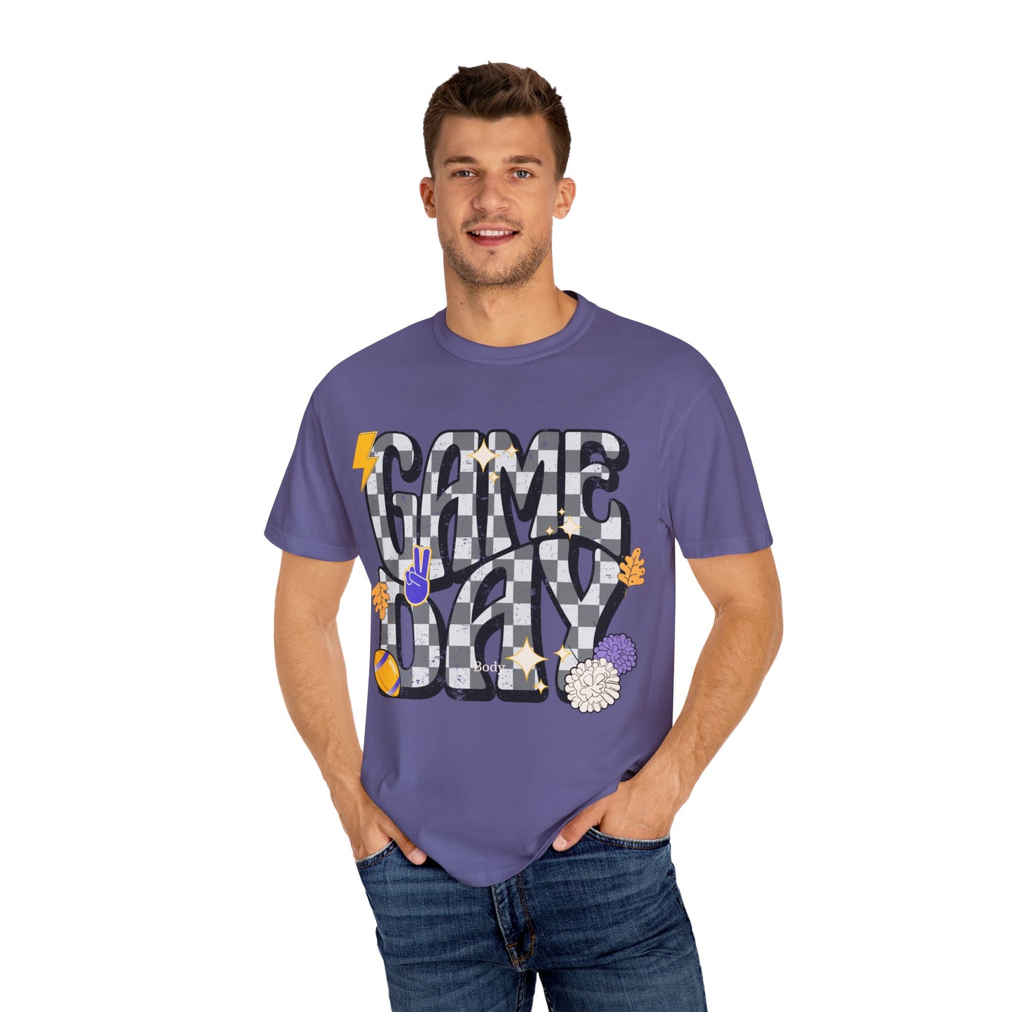 Checkered Game Day Unisex T-shirt Purple and Gold