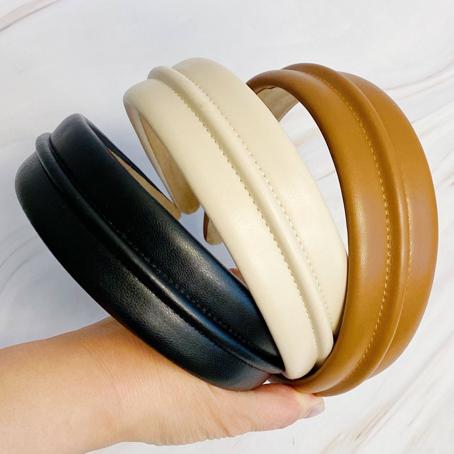 Classy Vegan Leather Headband: Black, Brown, or Cream