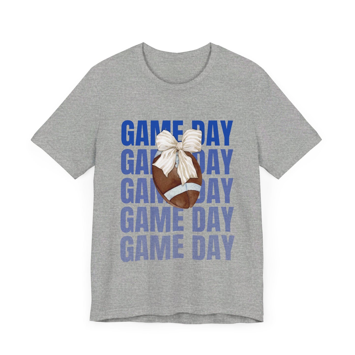 Blue and White Fall Football and Bow Game Day Tee