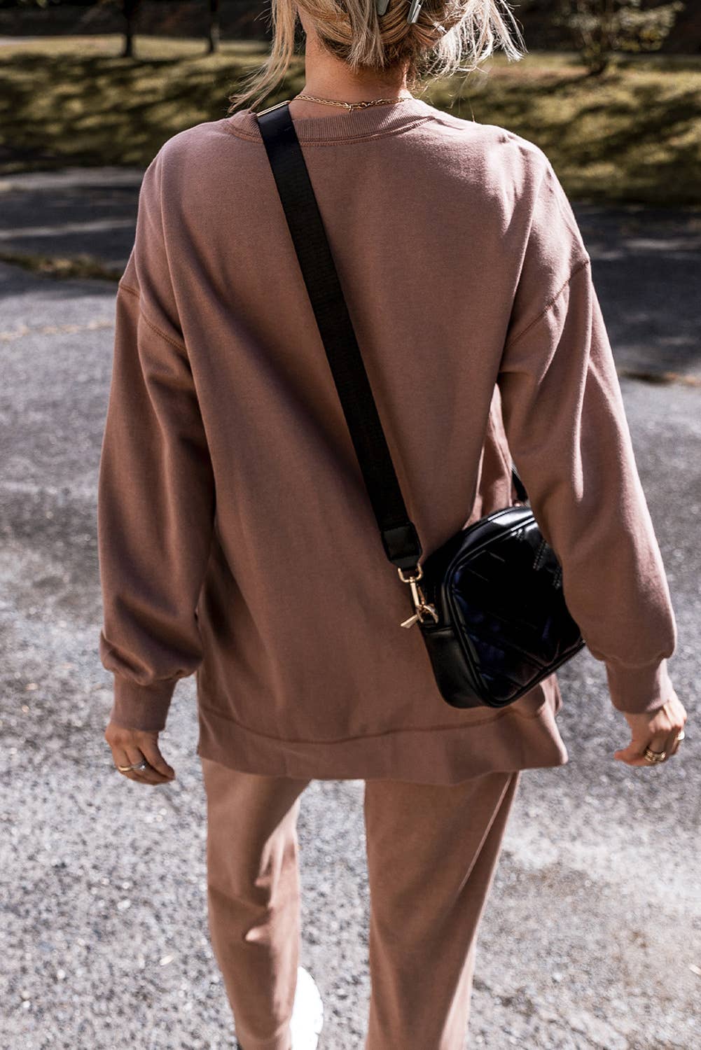 Cozy Side Slit Sweatshirt & Skinny Pants Outfit Set | Large