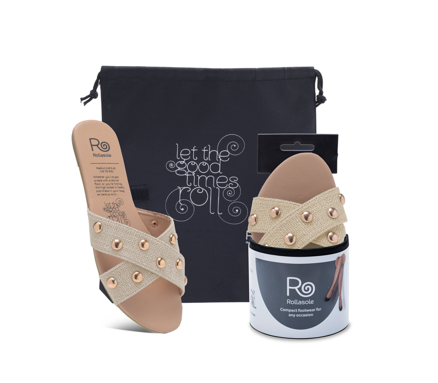 Linen Studded Foldable Sandals