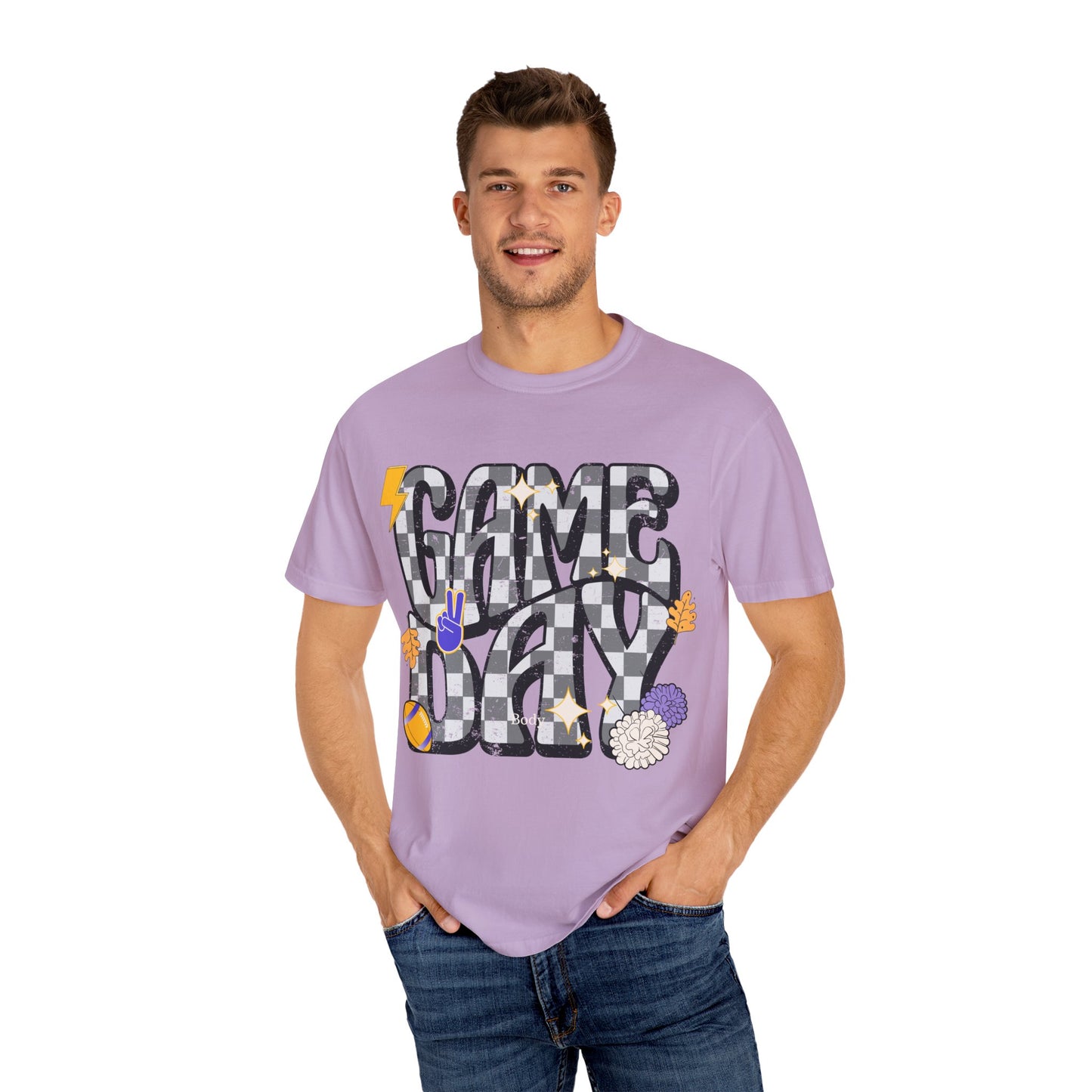 Checkered Game Day Unisex T-shirt Purple and Gold