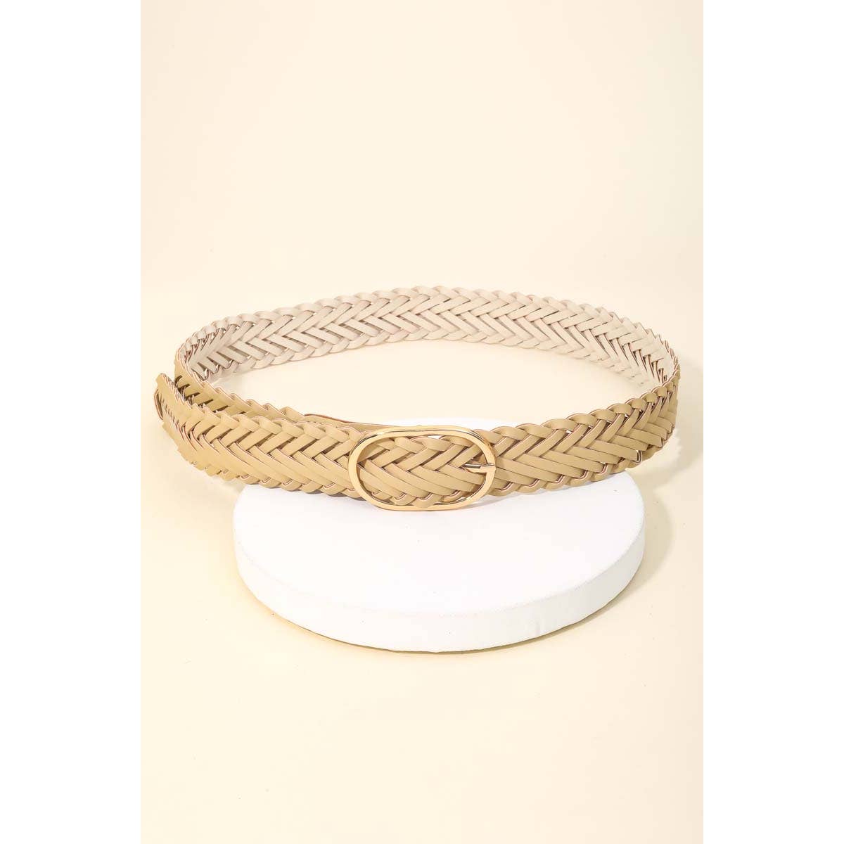 Braided Faux Leather Oval Buckle Belt: BR