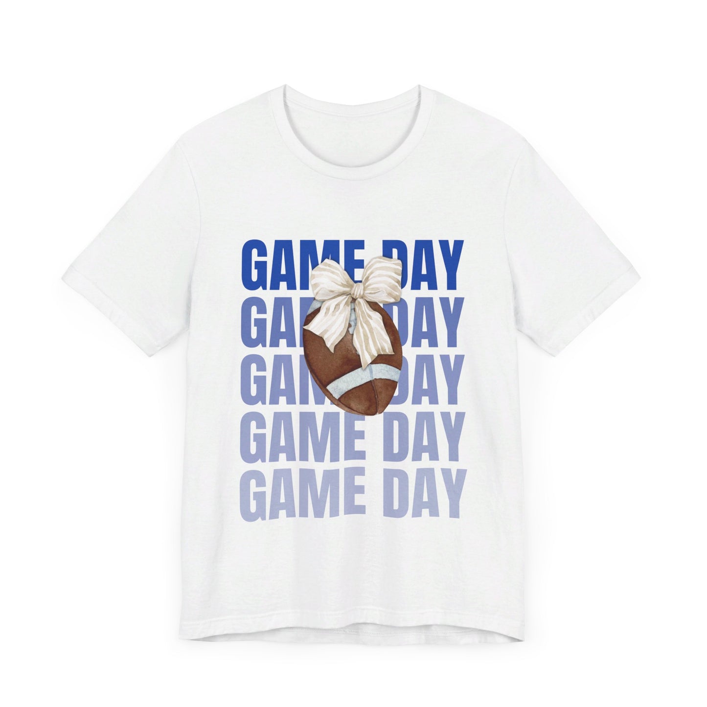Blue and White Fall Football and Bow Game Day Tee