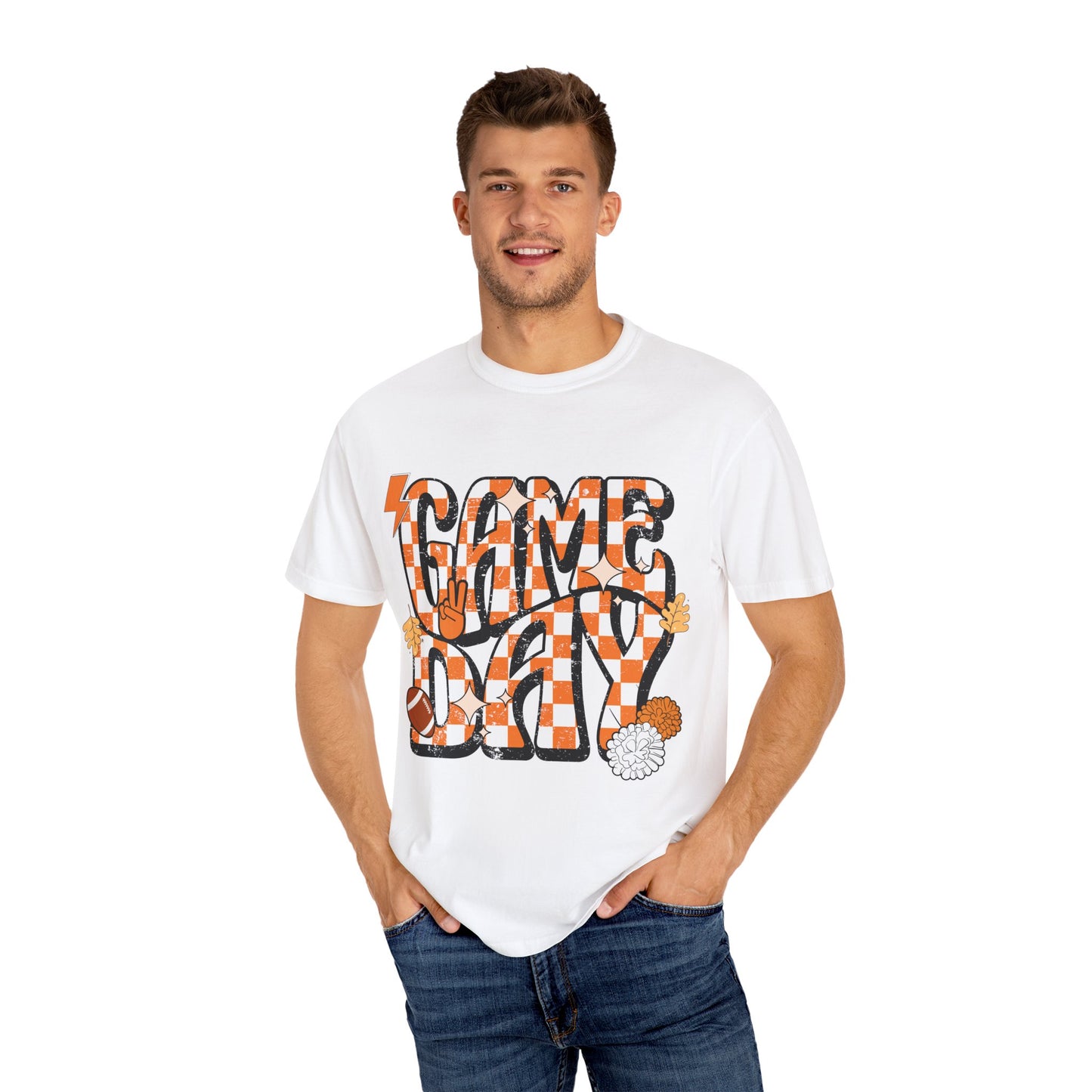 Checkered Game Day Unisex T-shirt Orange and White