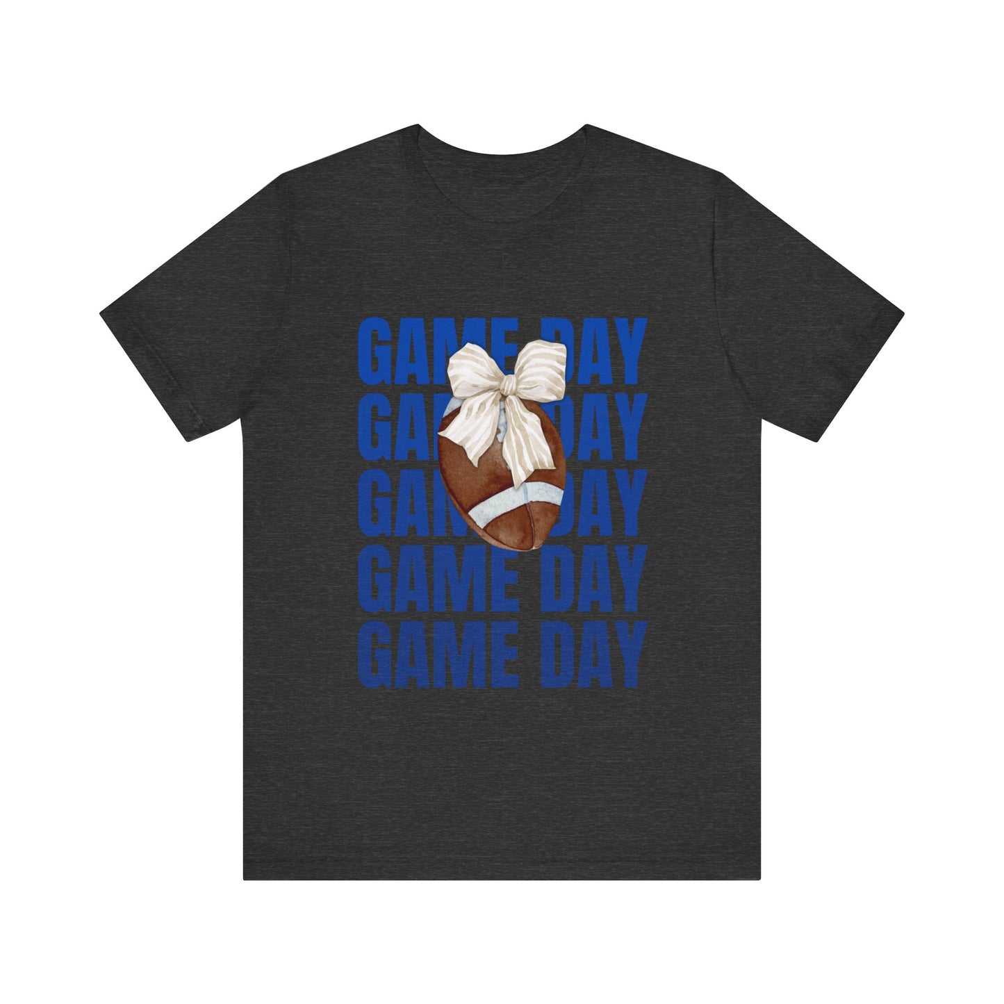 Blue and White Fall Football and Bow Game Day Tee