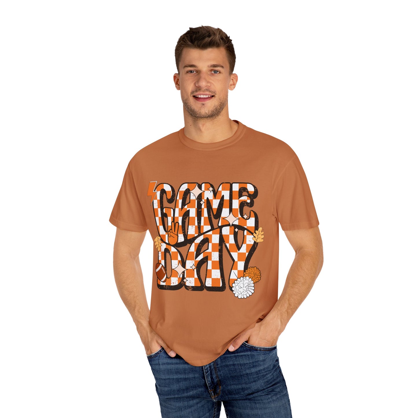 Checkered Game Day Unisex T-shirt Orange and White