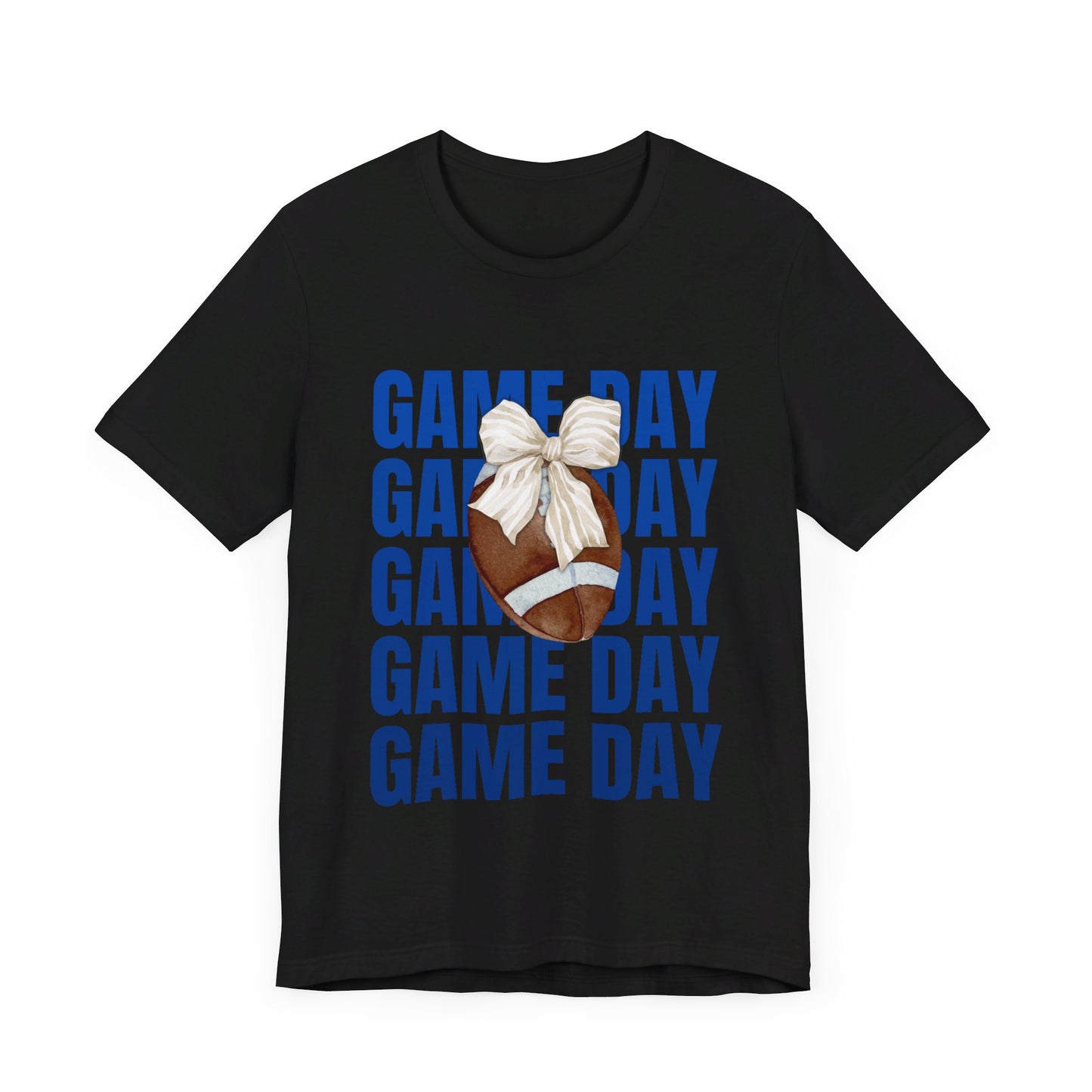 Blue and White Fall Football and Bow Game Day Tee