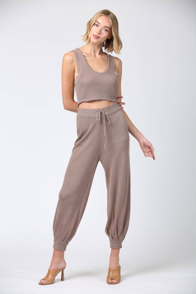 Linen Blend Knitted Crop Top & Pants Set